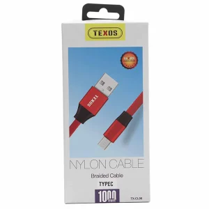 Texos Nylon Cable Braided Cable, Type C TX-Cl06 High-Speed Charging Cable- Red