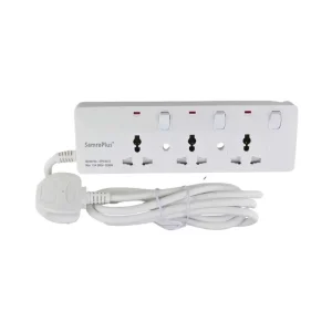 Samra Plus 3 Way Universal Power Socket Extension Cord- White Color