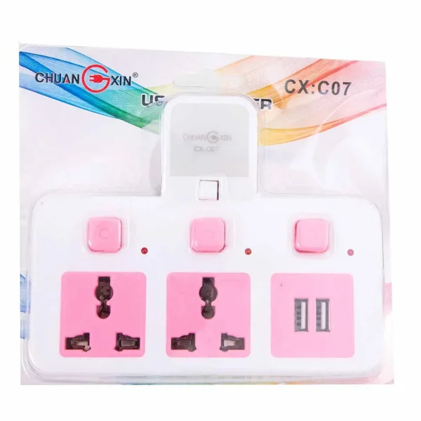 Portable Conversion Plug with 2 USB Charger- Pink & White
