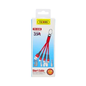 Texos Short Cable Nylon Braid Charging Cable 3in1 Cable- Gray Color