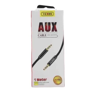 Texos Aux Cable, Stereo Audio Cable, 1 Meter Cable, 3.5mm Plug- Silver