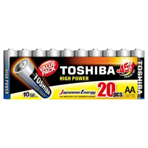 Toshiba High Power Alkaline AA Battery, LR6 1.5V, +45% Power Up Energy, Pack of 20 pcs