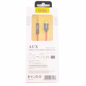 Texos USB Type C to 3.5mm Aux Cable, Aux Type C to 3.5mm Audio Jack Cable- Red
