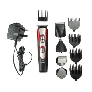 Geepas 11 in 1 Rechargeable Grooming Kit, Rechargeable Trimmer- Red