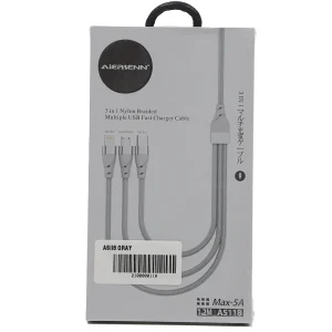 Aiersenn Max-5A Nylon Braided USB Fast Charger Cable, 3in1 USB Cable, 1.2m- Gray