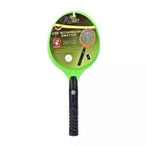 Tekbatt USB Rechargeable Mosquito Swatter Racket With LED Light And USB Cable- Green