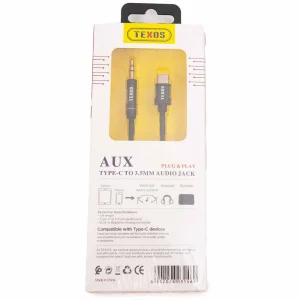 Texos USB Type C to 3.5mm Aux Cable, Audio Aux, Audio Jack- Black