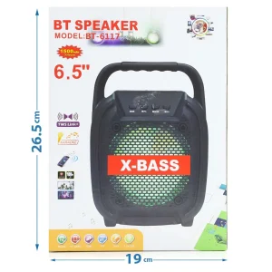 BT Speaker BT-6118 Super Bass Wireless Speaker Box Shaped Speaker X-Bass 6.5Inch- Black with Karaoke Microphone
