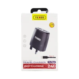 Texos Dual USB Travel Charger Fast Charging with Type C Cable 2.4A- Black