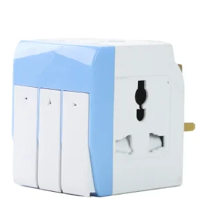 3 Way Universal Multi Adaptor with Long Switches 13A Plug- White and Blue