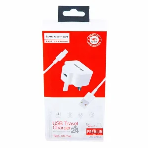 iDiscover 2.4A USB TRAVEL CHARGER WITH USB Type-C Cable
