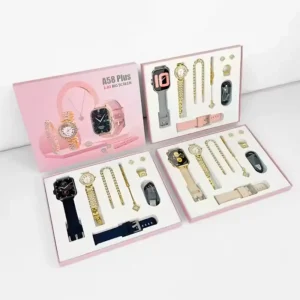 Smartberry A58 Plus 2024 Women's Luxury Gold Watch Unique Gift Set Jewellery Double Band Smart Watch- Golden