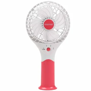 Geepas Rechargeable Mini Fan with USB Cable- White and Red