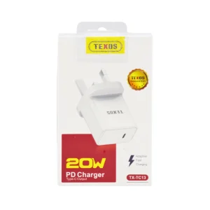 Texos PD Fast Charging Wall Charger with Type C Output 20W- White color