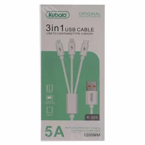 Kubala 3In1 Original Superfast Charging USB Cable- Lightning, Micro and Type-C