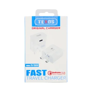 Texos Original Charger Travel Adapter Fast Charging with High Temperature Protection- White Color
