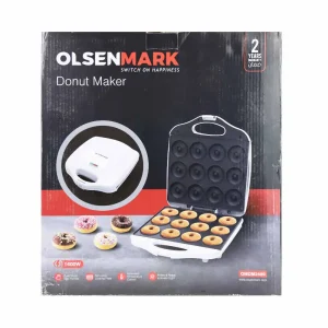 Olsenmark Donut Maker Non-Stick Coating Plate Cool Touch Handle Automatic Temperature Control Lock System Upright Storage- White