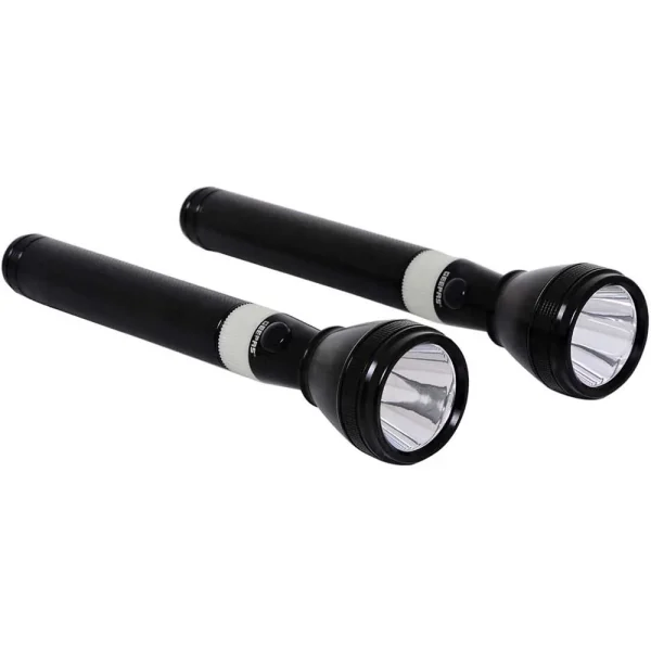 Geepas Rechargeable Led Flashlight torch Light, Pack of 2, Black