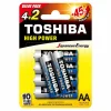 Toshiba High Power Alkaline AA - 4+2 Battery Pack, +45% Power Up Energy