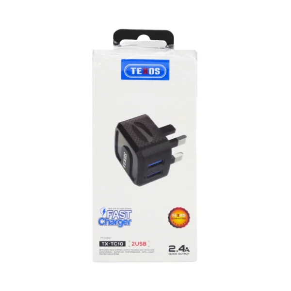 Texos Fast Charger with 2 USB Ports 2.4A Output- Black