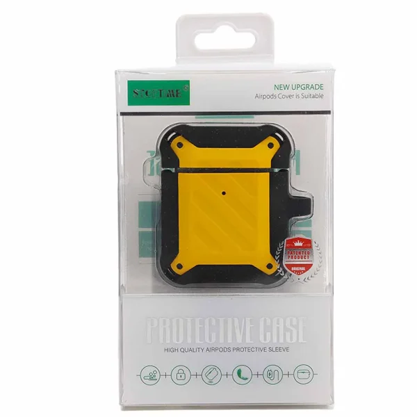Stoptime Wireless Charging Air Pods Protective Case with Keychain, Protective and Charging Case for Air Pods- Yellow/Black