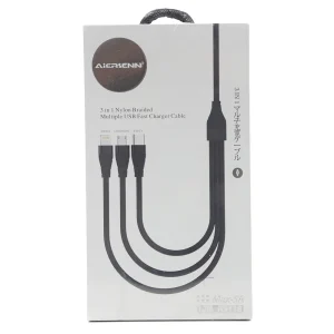 Aiersenn Max-5A Nylon Braided USB Fast Charger Cable, 3in1 USB Cable, 1.2m- Black Colour