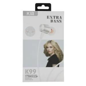 Kin Extra Bass Stereo Earphones With Remote And Mic, 3.55mm Jack - Silver