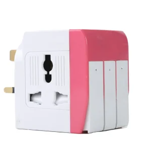 3 Way Universal Multi Adaptor with Long Switches 13A Plug- White and Pink
