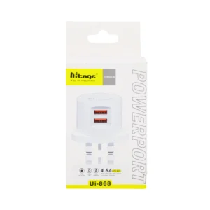 Hitage Power Port Wall Charger with Compact Design and 2 USB Port- White Color