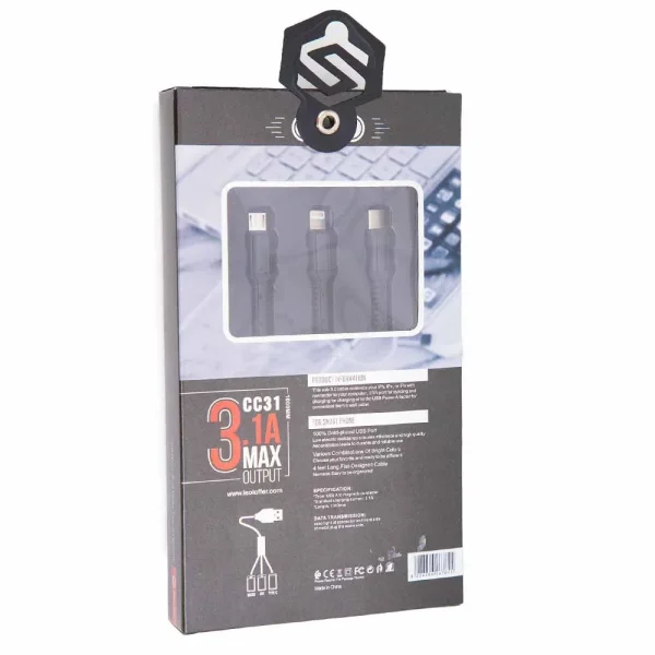 Soloffer 3.1-amp Max Output 3 in 1 USB Data Cable, Black, 1000mm Length