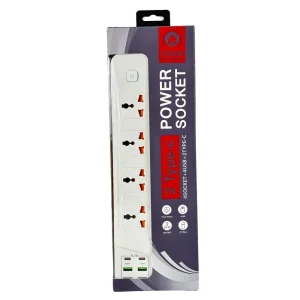 Multifunctional 2500W Extension Power 4 Socket With 4 USB And 2 Type-C Power Outlets - White