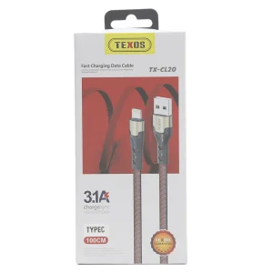 Texos Fast Charging Cable, Data Cable Type C USB Cable, 1000mm- Red
