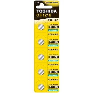 Toshiba Lithium Coin Cell Battery 3V CR1216 Cell- Pack of 5