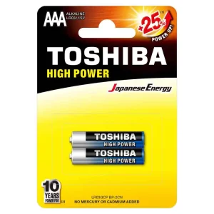 Toshiba Vibration Resistance High Power Alkaline AAA Battery, LR03 1.5V- Pack of 2 pcs
