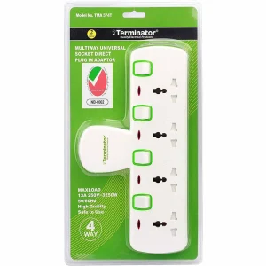 Terminator 4 Way Universal T-Socket Multi Adaptor- White