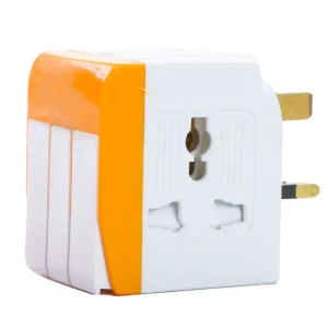 3 Way Universal Multi Adaptor with Long Switches 13A Plug- White and Orange