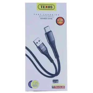 Texos Data Cable Fast Charging Type-C Cable 1000mm- Black Color