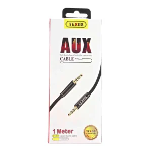 Texos Aux Cable, Stereo Audio Cable, 1 Meter Cable, 3.5mm Plug- Black