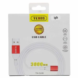 Texos High Quality USB Cable Fast Charger iPhone Cable 3 Meter- White and Golden