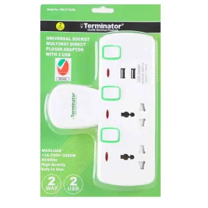 Terminator Universal Socket Multiway Plugin Adapter 2 way and 2 USB