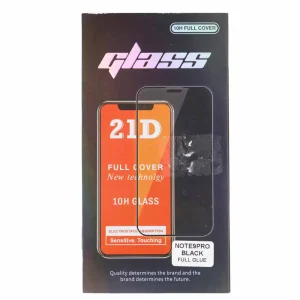 21D Full Cover 10H Hardness Tempered Glass, Shock Resistant, Anti Scratch, Screen Protector- Note9 Pro