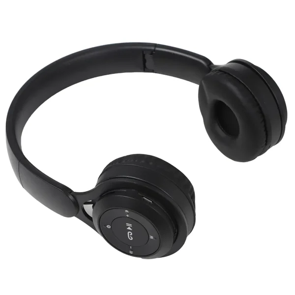 Wireless Bluetooth Foldable Headphones, Built-In Microphone, Hi-Fi Stereo, Soft Earmuffs and Wired Mode for PC, Cellphone with Charging Cable- Black