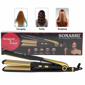 Sonashi 2in1 Hair Straightener and Crimper, Ceramic Coating Style Your Hair at Home- Black & Gold Combination