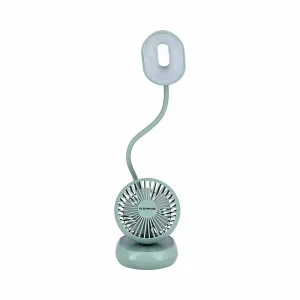 Olsenmark 2 in 1 LED Desk Lamp with Mini Fan, Flexible Neck USB Charging 3 Dimmable Brightness Option with 3 Speed Fan- Green