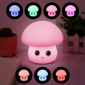 Mini Cute Mushroom Shaped Colour Changing Silicone Touch Night Lights For Kids Room- Multi-Color