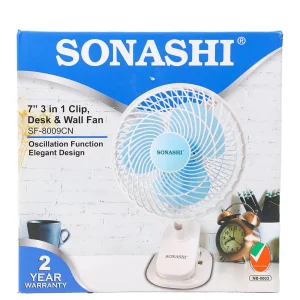 Sonashi 7" 3 In 1 Clip Desk and Wall Electric Fan with Adjustable Head- White
