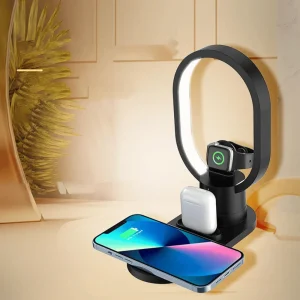 Wireless Magnetic 15W Fast Charging 4 in 1 Bedside Charger With LED Table Lamp For Bedroom