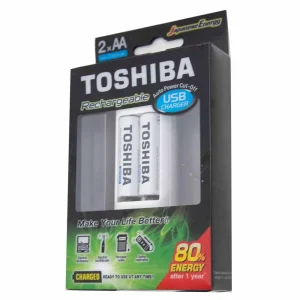 Toshiba Rechargeable Battery With USB Charger (AAX2pcs 2000Mah)- White