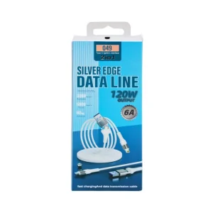 Silver Edge Data Line Fast Charging and Data Transmission Cable 120W Type C Lightening Interface- White