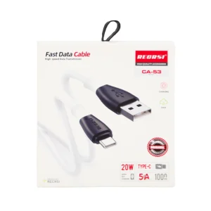 Recrsi Fast Data Cable High Speed Data Transmission with Type-c Plug- White Color 1000mm